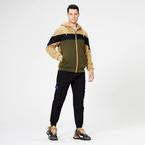 New Men's Full Zip Drawstring Hooded Sweater Multiple Sizes - Picture 3 of 5